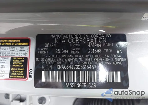 2025 Kia K5 Gt Line from USA, damaged, VIN KNAG64J73S5315457